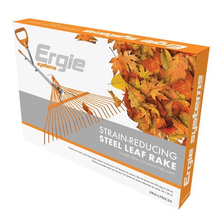 Ergie Systems Steel Shaft Strain Reducing Steel Leaf Rake | 54-Inch Shaft | 24 Tines ERG-LFRK24